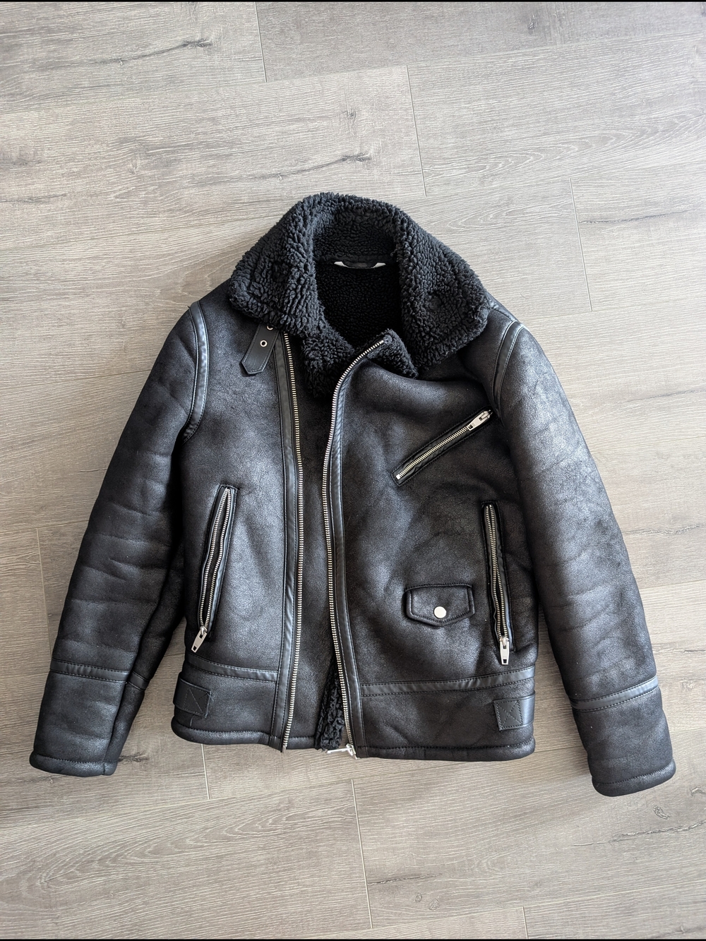 Men's Black Shearling-Lined Aviator Jacket